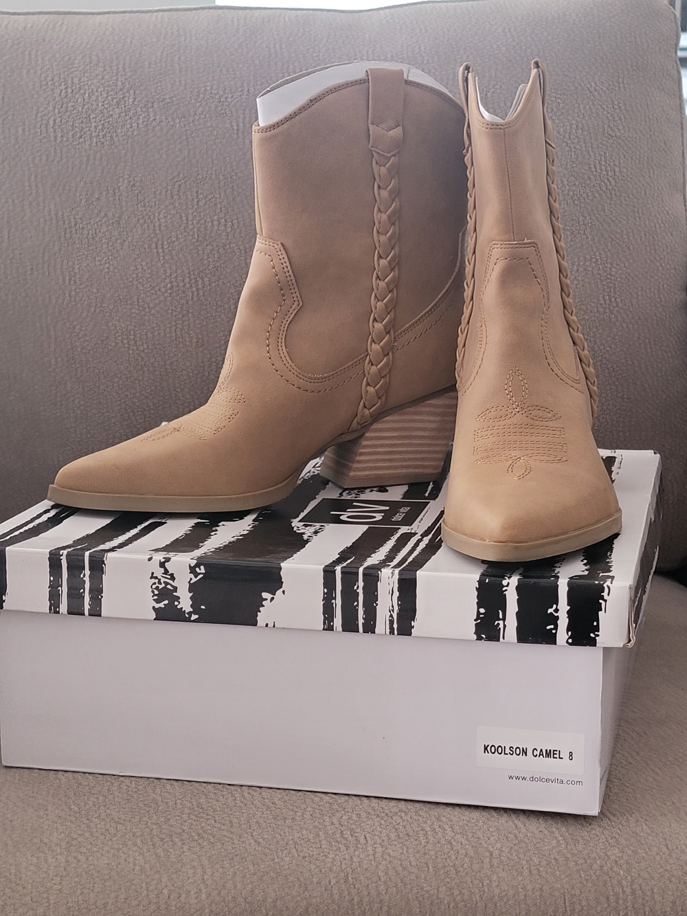 Dolce Vita Camel Braided Western Ankle Boots